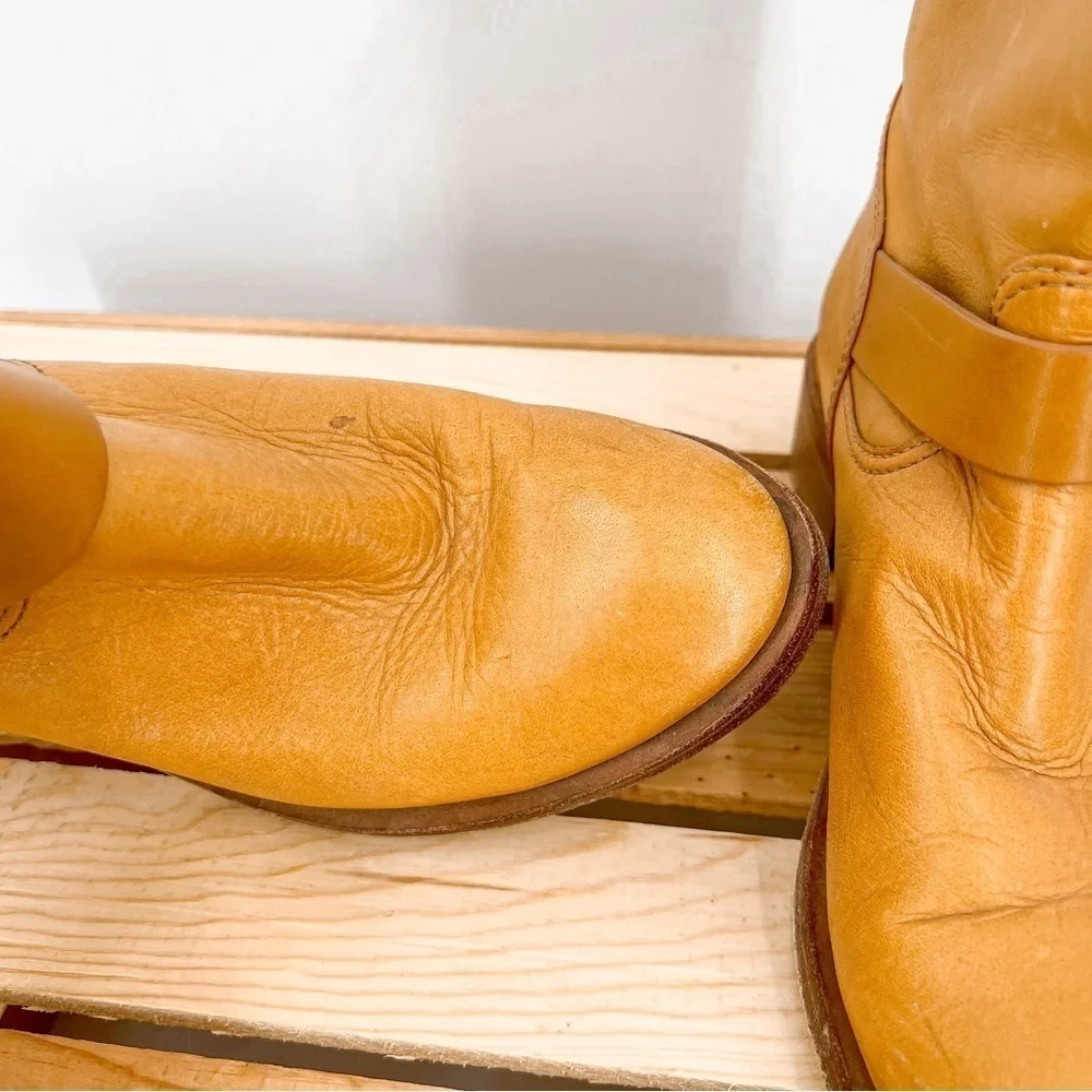 TORY BURCH Bennie Moto Engineer Boot Tan Leather Double Buckle Ankle